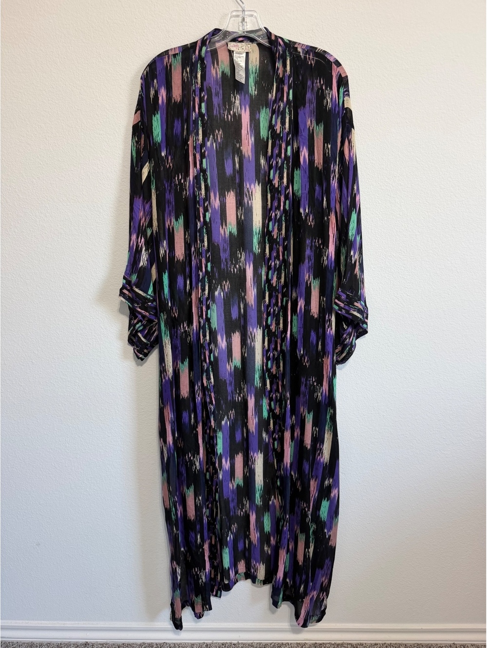 Free People Multicolor Abstract Print 3/4 Sleeve Open Kimono Duster One Size